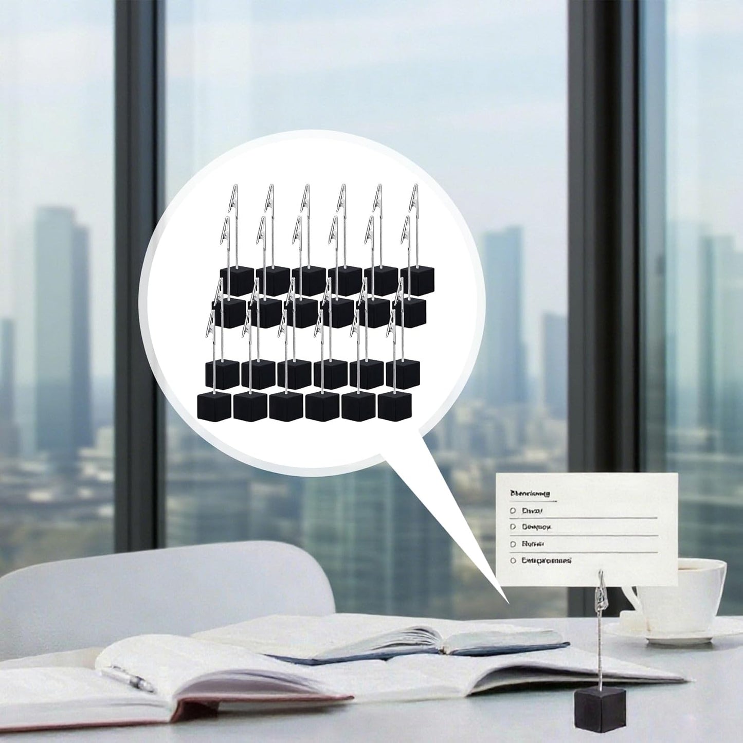 24PCS Wooden Cube Memo Holders with Alligator Clips Table Number Stands, Mini Photo and Card Display Clips for Wedding, Event, Office Desk Use (Black)