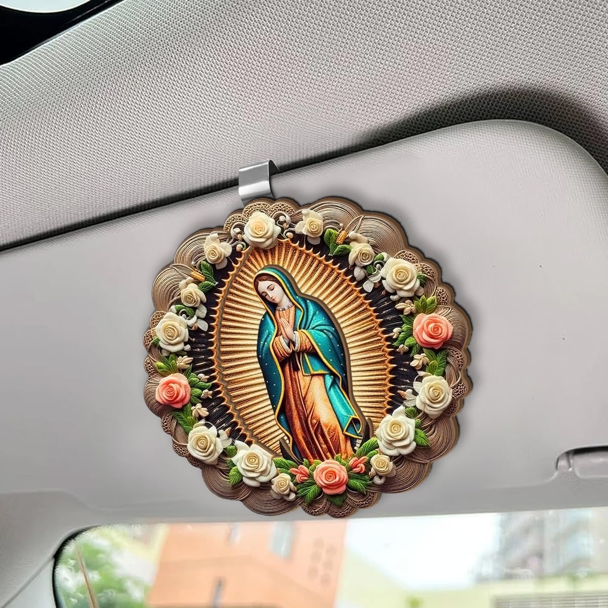 Jesuspirit Personalized Car Visor Clip – Guardian Angel Visor Clip, Our Lady of Guadalupe, Christian Car Accessories, New Driver & Religious Gifts (The Virgin Mary Vintage Style)