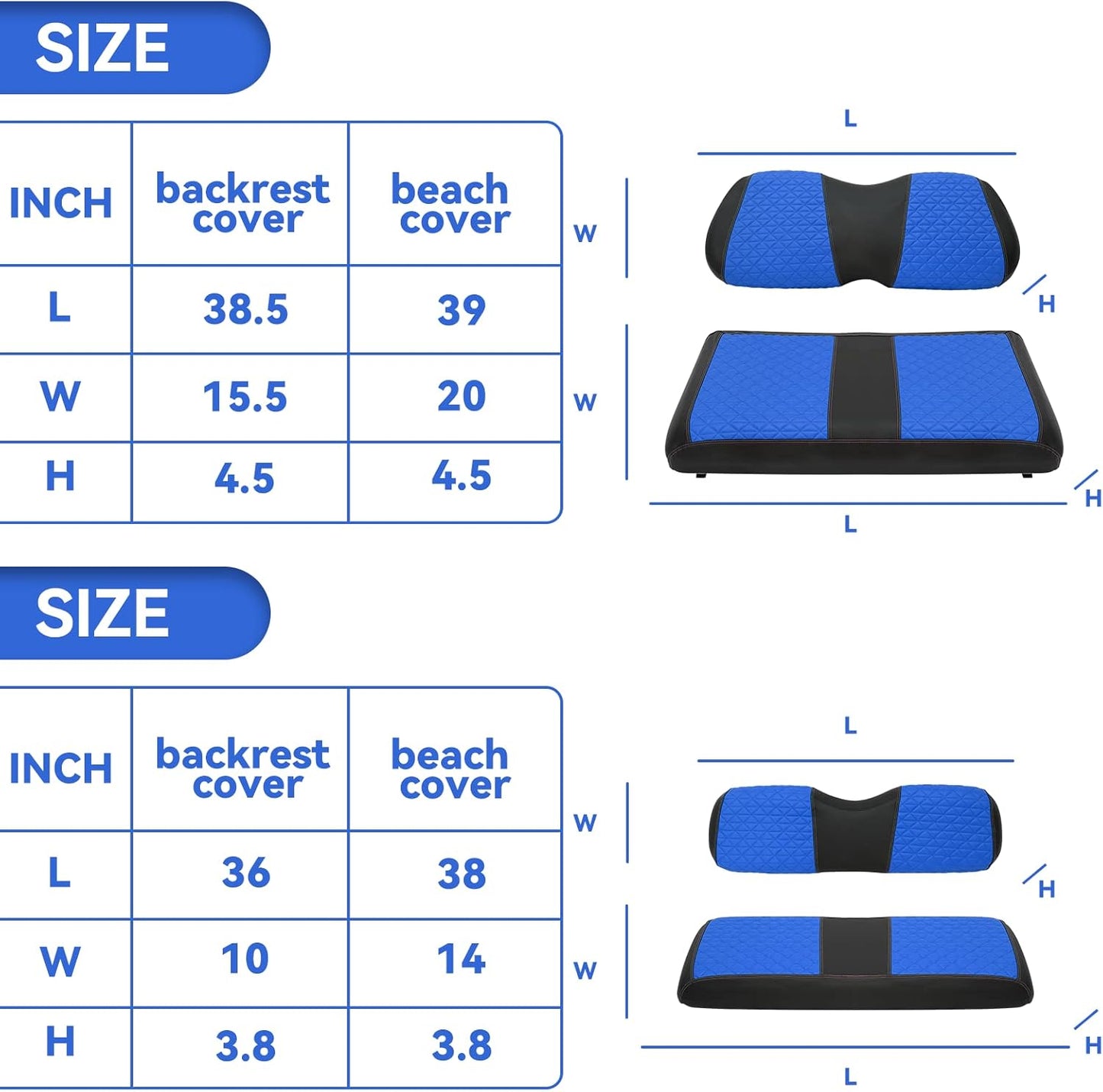 XUANYUDG0769 Golf Cart Front and Rear Seat Covers for EZGO TXT/RXV Club Car DS/Precedent Yamaha G29, Vinyl Leather Made/Adjustable Straps and Retractable Buckle/No Stapler Required,4PCS