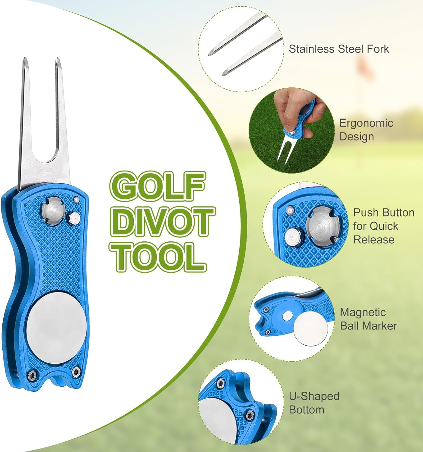 PATIKIL Golf Divot Repair Tool Foldable Metal Golf Green Divot Tool with Magnetic Ball Marker