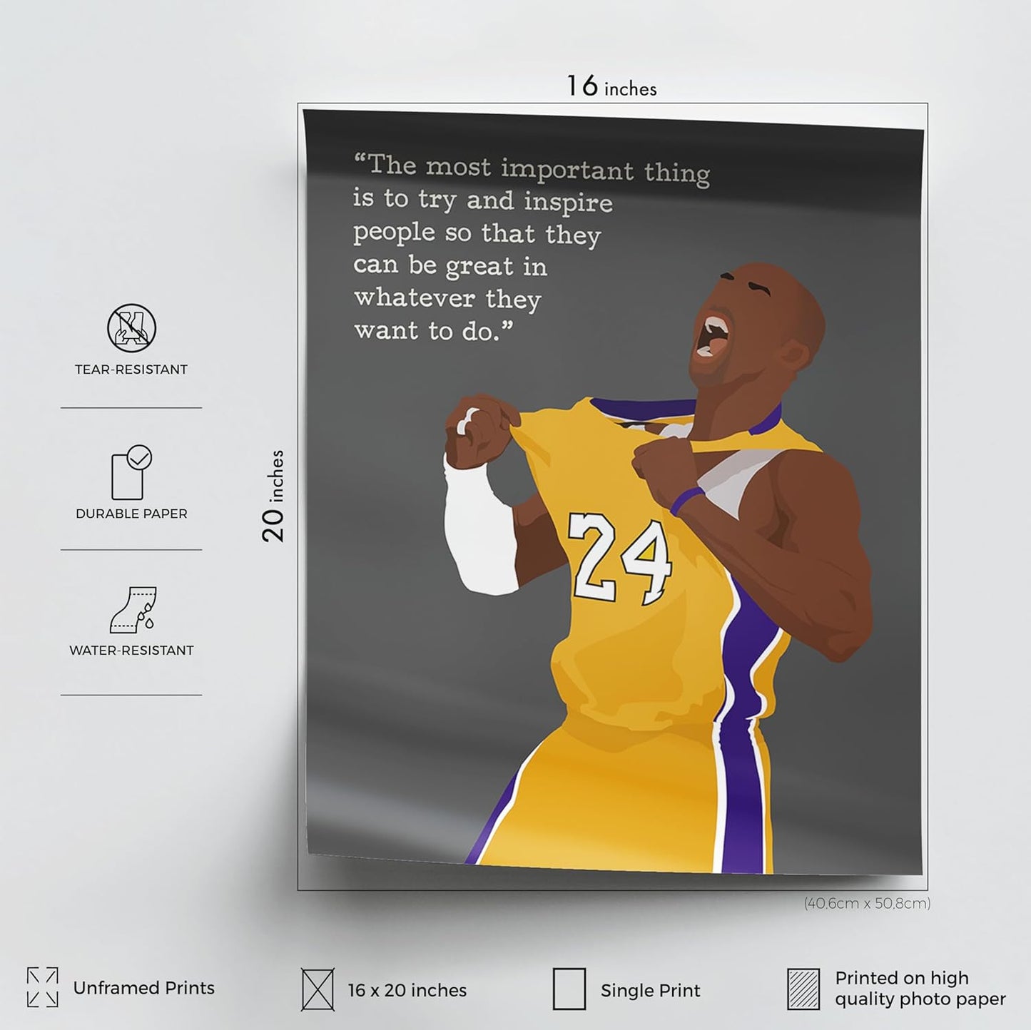 LOLUIS Motivational Basketball Superstar Hand-Drawn Artwork Sport Quote Wall Art Decorations (Unframed 16"x20", Basketball Player 1)