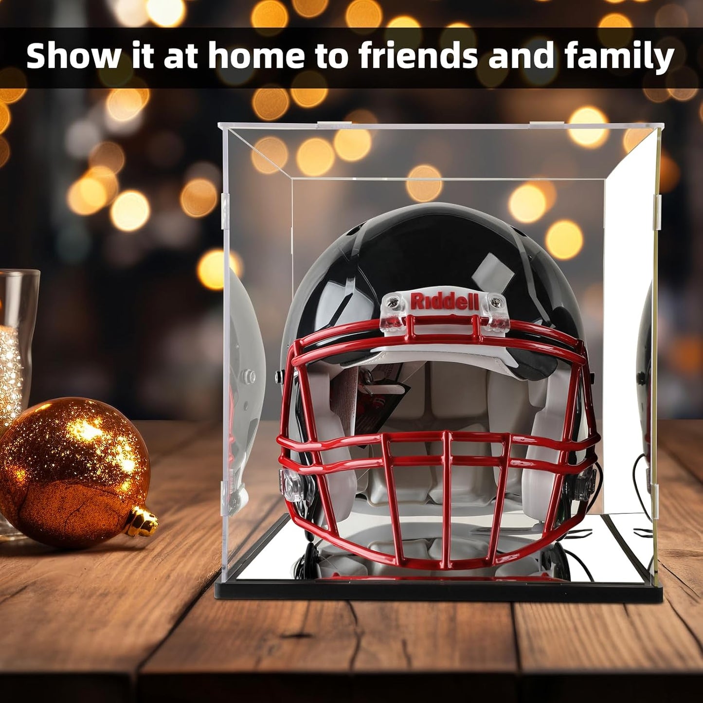 Football Helmet Display Case with Mirror backpanel and Base,Acrylic Helmet Display box Full Size,Motorcycle Helmets,UV Protection Dust-Proof Box for Collectible Memorabilia Storage(need self-assembly)
