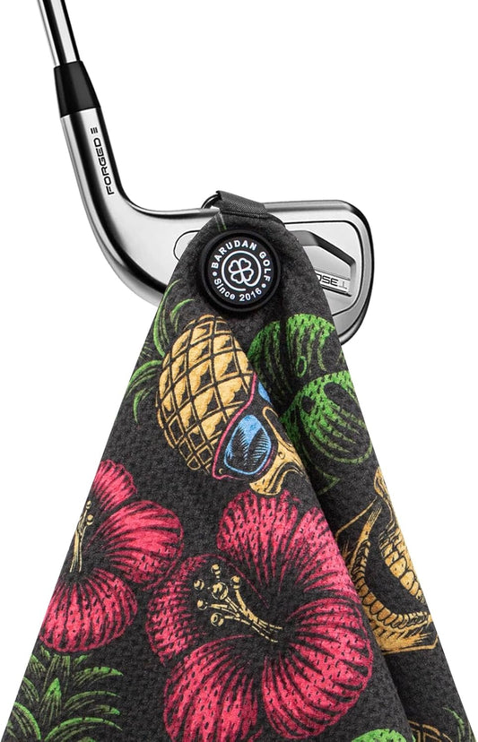 Magnetic Golf Towel for Men Women Golfer - Microfiber Golf Towel Magnet with Waffle Texture - Strengthen Magnet Golf Towels for Strong Hold to Metal Objects (Black Red Flower)