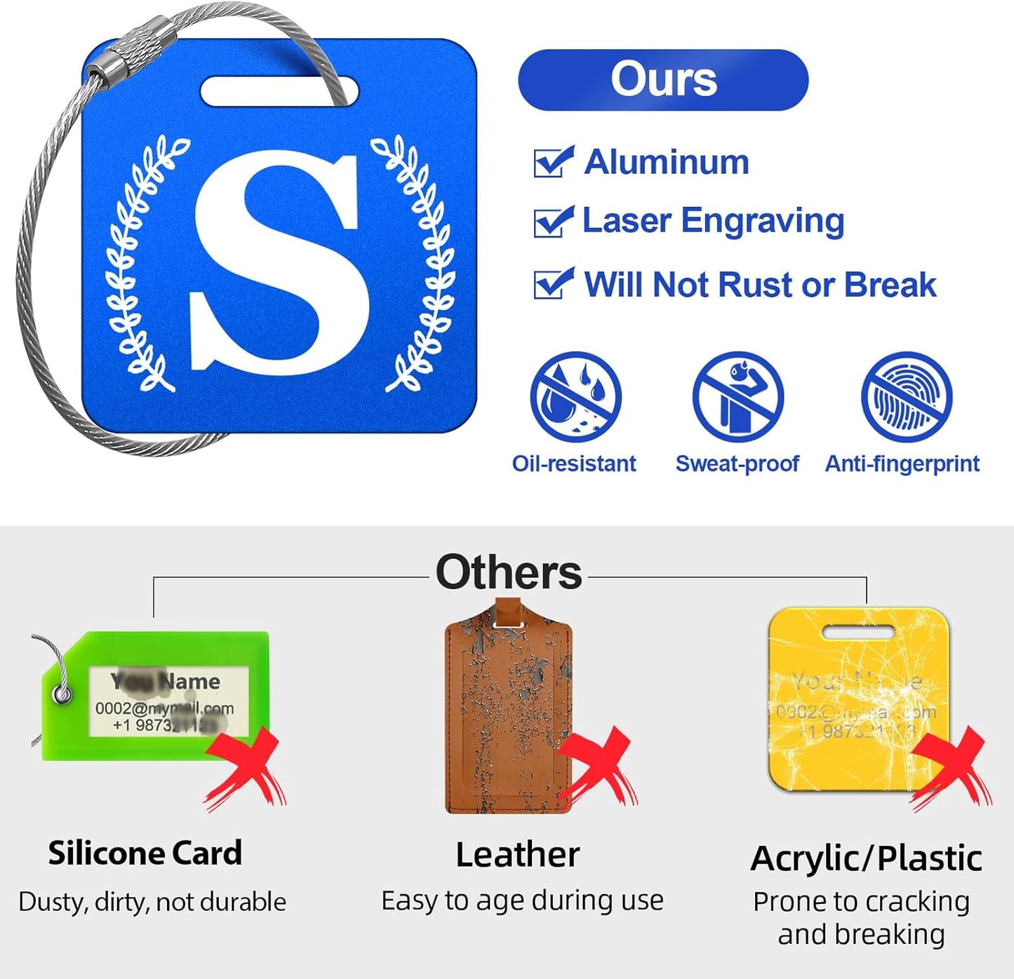 Personalized Initial Luggage Tags for Suitcases - Metal Engraved Custom ID Luggage Name Tag - School Bag Backpack Tags for Kids Women Travel Essentials Golf Baggage Accessories