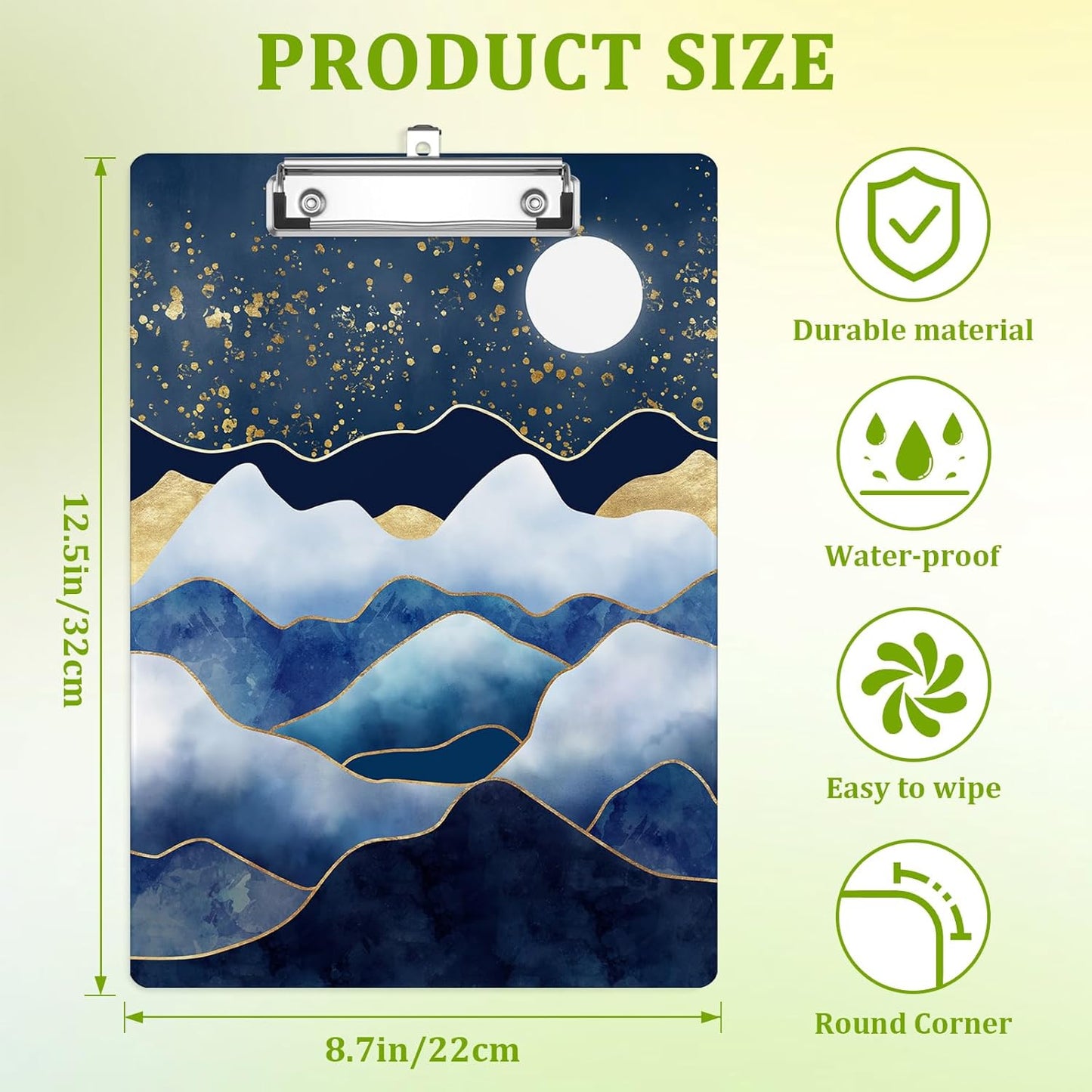 Vintage Mountain Landscape Clipboard,Decorative Acrylic Clipboard with Low Profile Metal Clip for Office,School,Teachers,Students Standard Letter Size 9x12.5