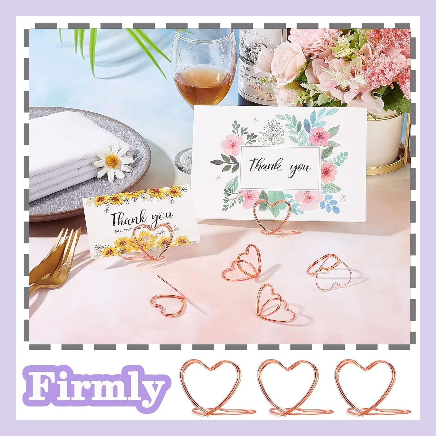 CUNGLIN Gold Table Number Place Card Holders 32 PCS, Heart Shape Photo Card Stand Business Card Card Holders for Wedding Party Mini PhotoPlaying Cards Holder Picture Menu Memo Christmas Card Clips