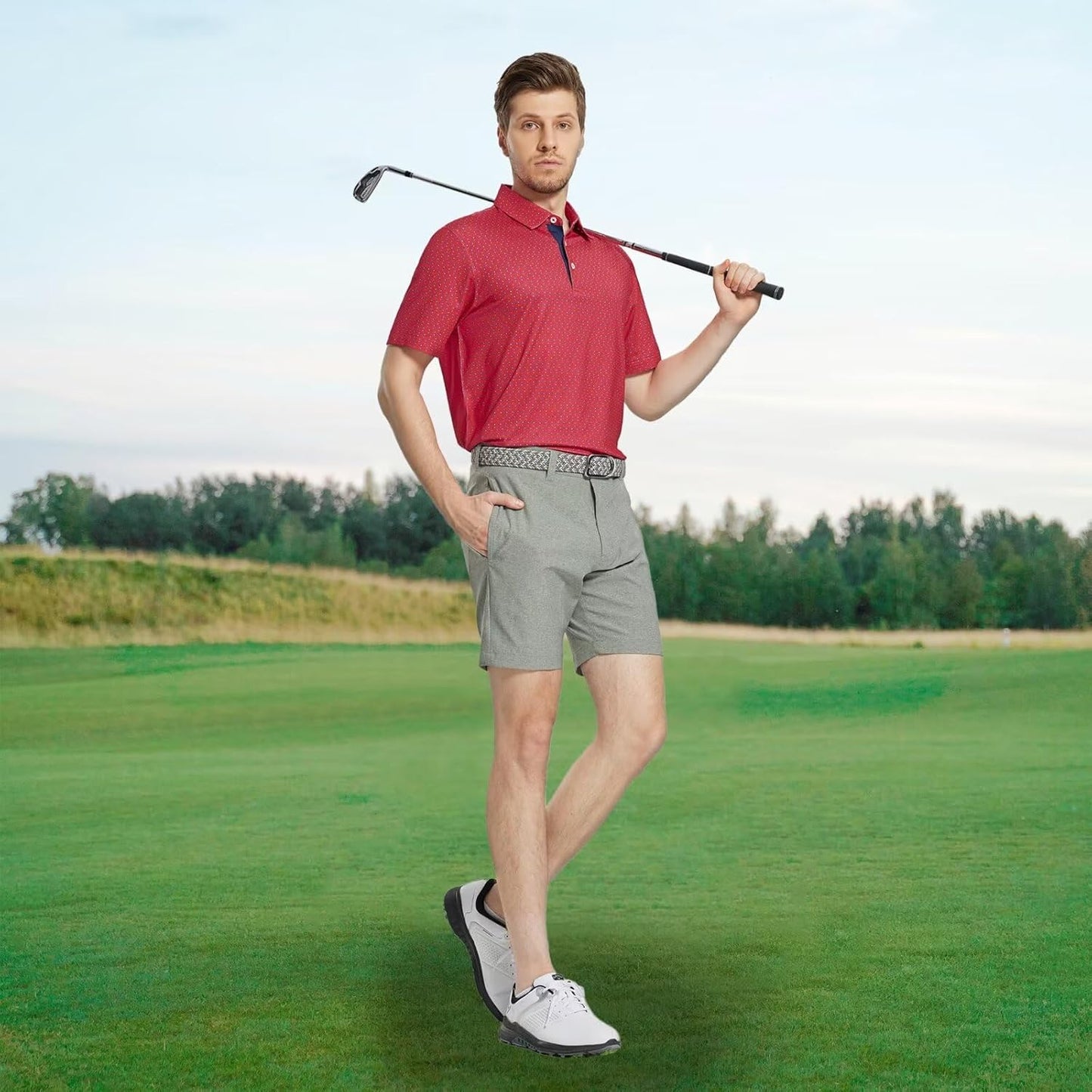 M MAELREG Mens Golf Shirt Short Sleeve Dry Fit Print Moisture Wicking Performance Patterns Collared Polo Shirt