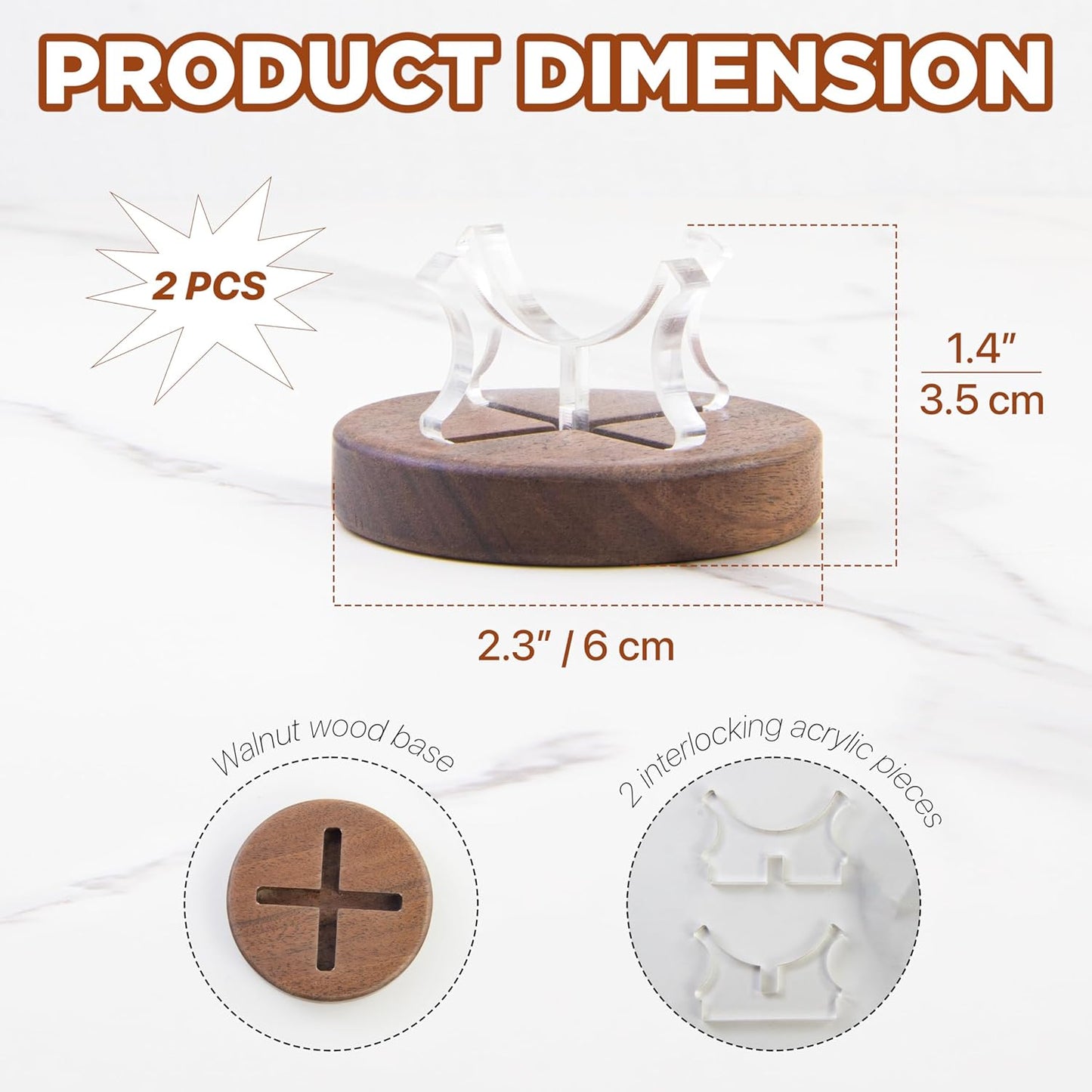 Set of 2 Baseball Display Stands – Walnut Wood Base with Clear Acrylic Support, Baseball Holder Stand for Display, Softball Stands, Golf Ball Holder, Tennis Ball Display Box for Memorabilia