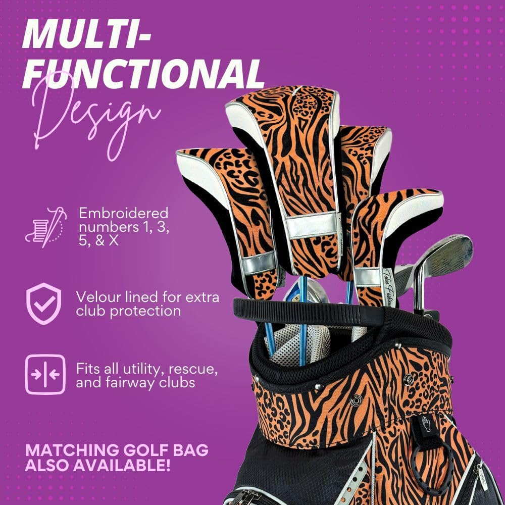 Taboo Fashions Monaco Golf Club Covers for Women - Numbered Golf Headcovers Set for Driver, Fairway and Hybrid Clubs - Weather Resistant, Pack of 4