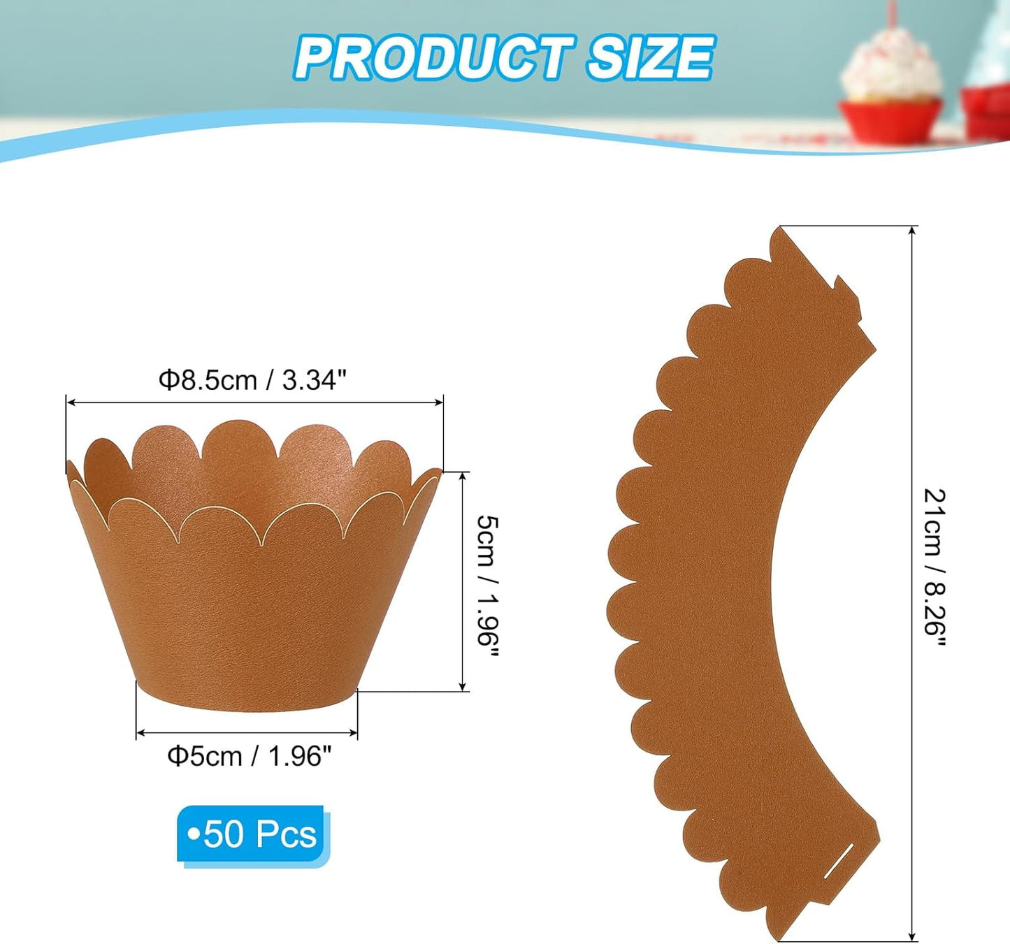 PATIKIL Cupcake Wrappers Paper, 50 Pack Baking Cups Standard Wave Decoration for Anniversary Birthday Weddings and Parties, Copper