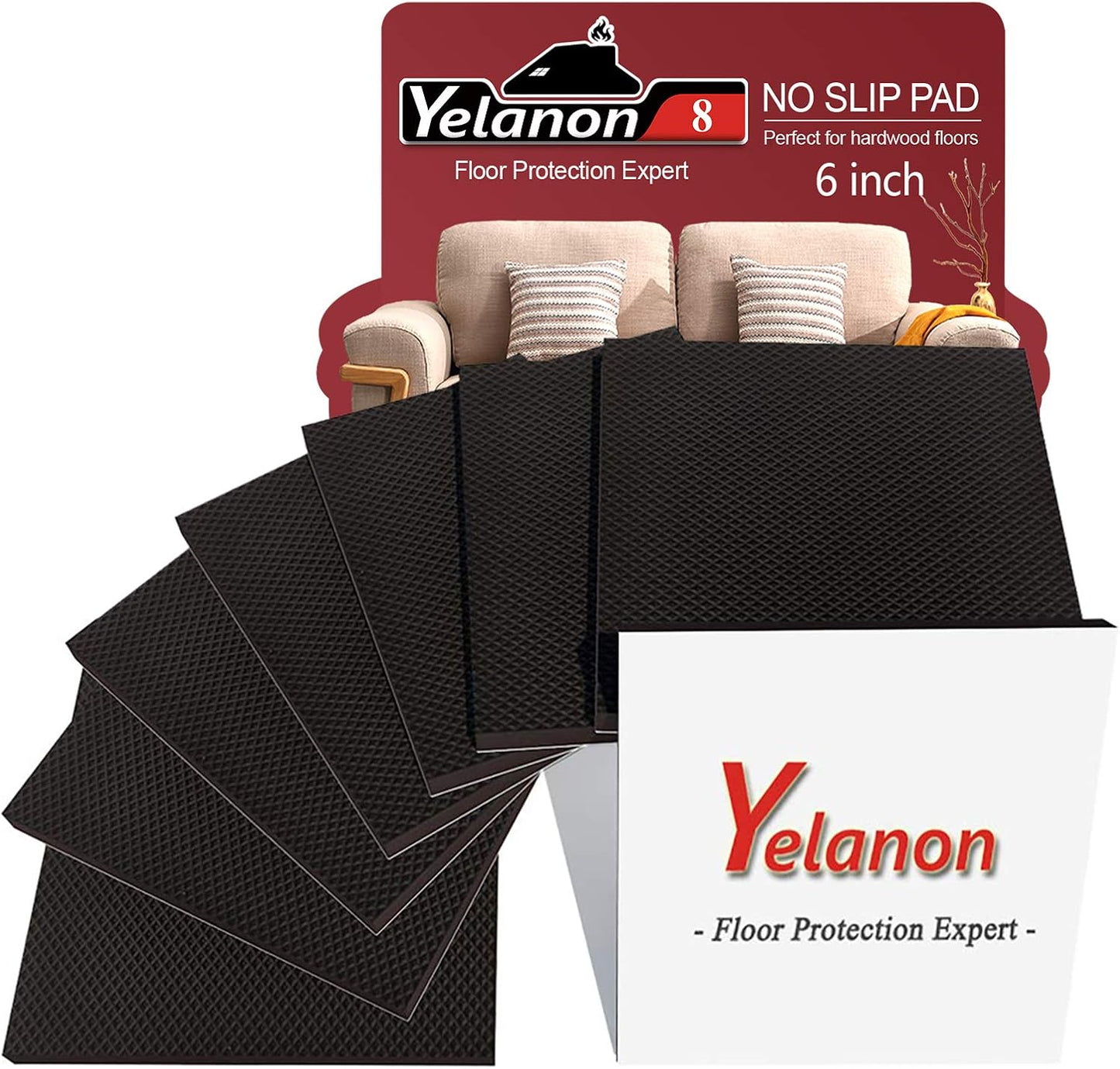 Yelanon Non Slip Furniture Pads -8pcs 6" Grippers Hardwood Floors, Non Skid for Furniture Legs,Self Adhesive Rubber Furniture Feet, Anti Slide Furniture Floors Protectors for Keep Couch Stoppers