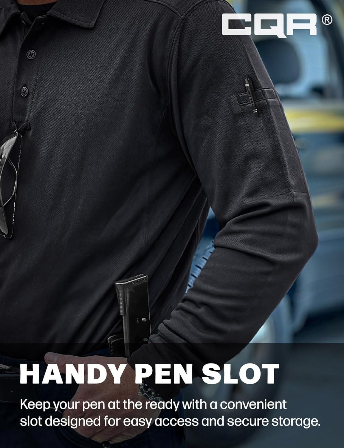 CQR Men's Polo Shirt, Long Sleeve Tactical Shirts, Outdoor UPF 50+ Pique Shirt, Dry Fit Lightweight Golf Shirts