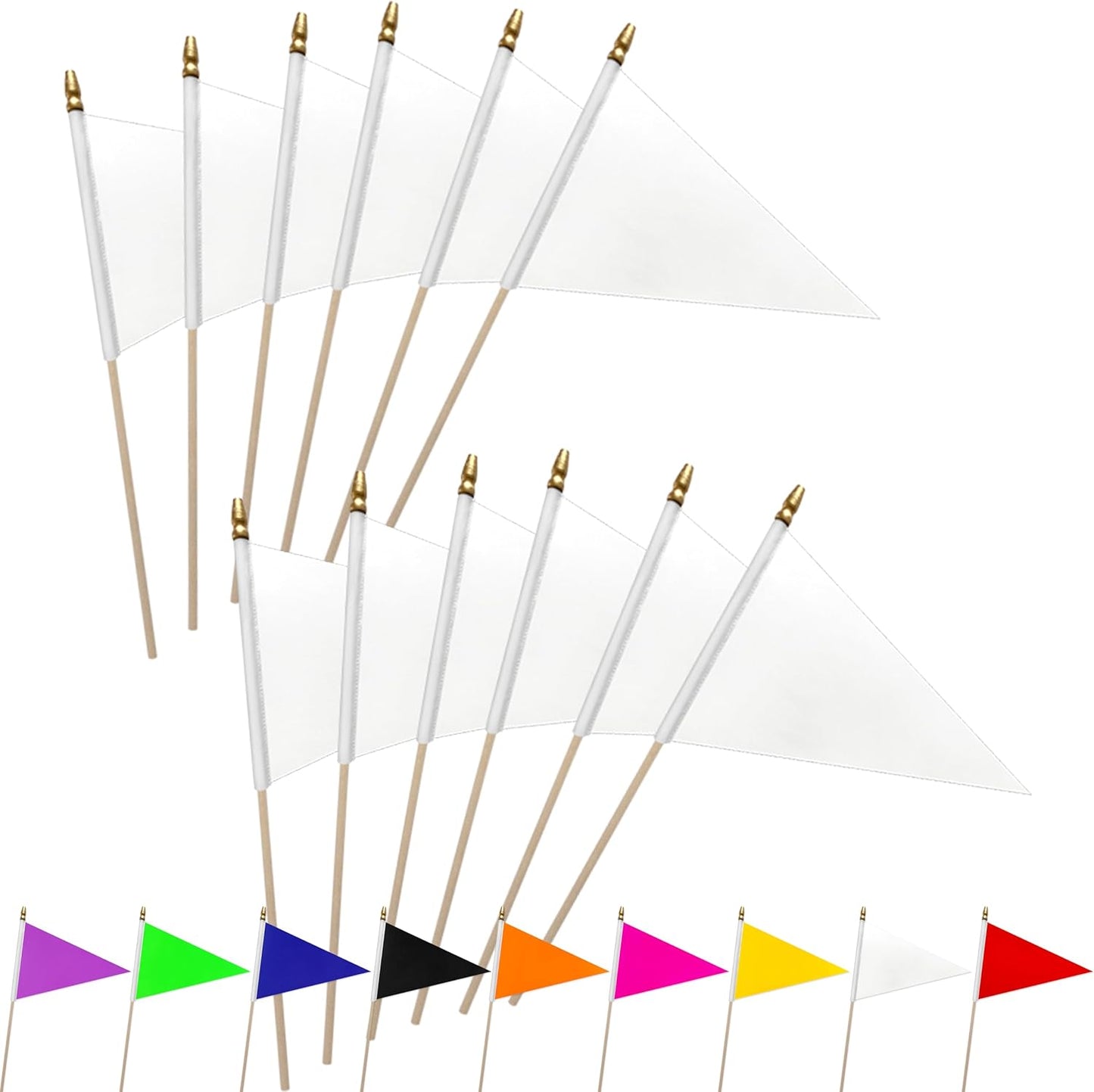 20 Pack Solid Color White Blank Pennant Flags on Wood Stick Small Mini Plain DIY Graffiti Flags,Decorations for Parades,Grand Opening,Kids Birthday,Sports Clubs,5x8 Inch