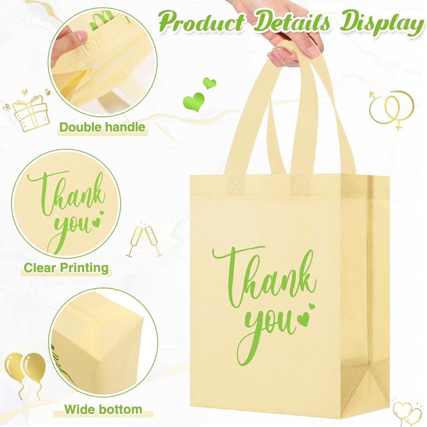 Sweetude 30 Pcs Thank You Gift Bags with Handles Bulk Reusable Goodie Bag Non Woven Foldable Handbag for Graduation Wedding Bridesmaid Gifts(10 x 8 x 4 Inch,Beige)