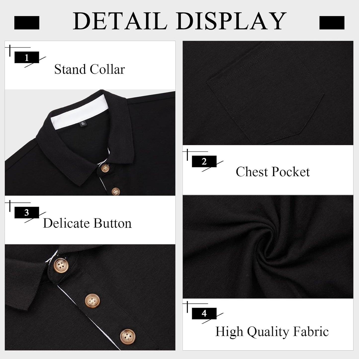 Mens Long Sleeve Polo Shirts Casual Moisture Wicking Golf Polo Shirts with Pocket
