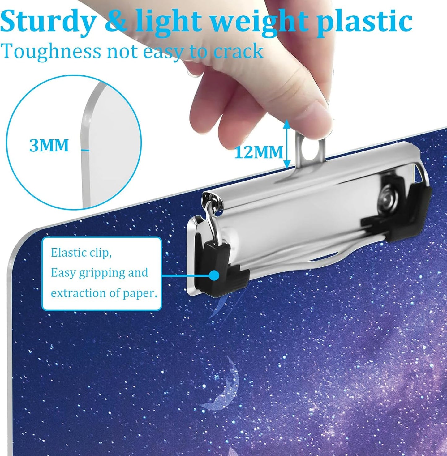 Design Letter Size Plastic Clipboards for Students Women Man and Kids A4 Standard Size 8.7" x 12.5" with Low Profile Metal Clip Lunar Eclipse Moon Purple Mountains