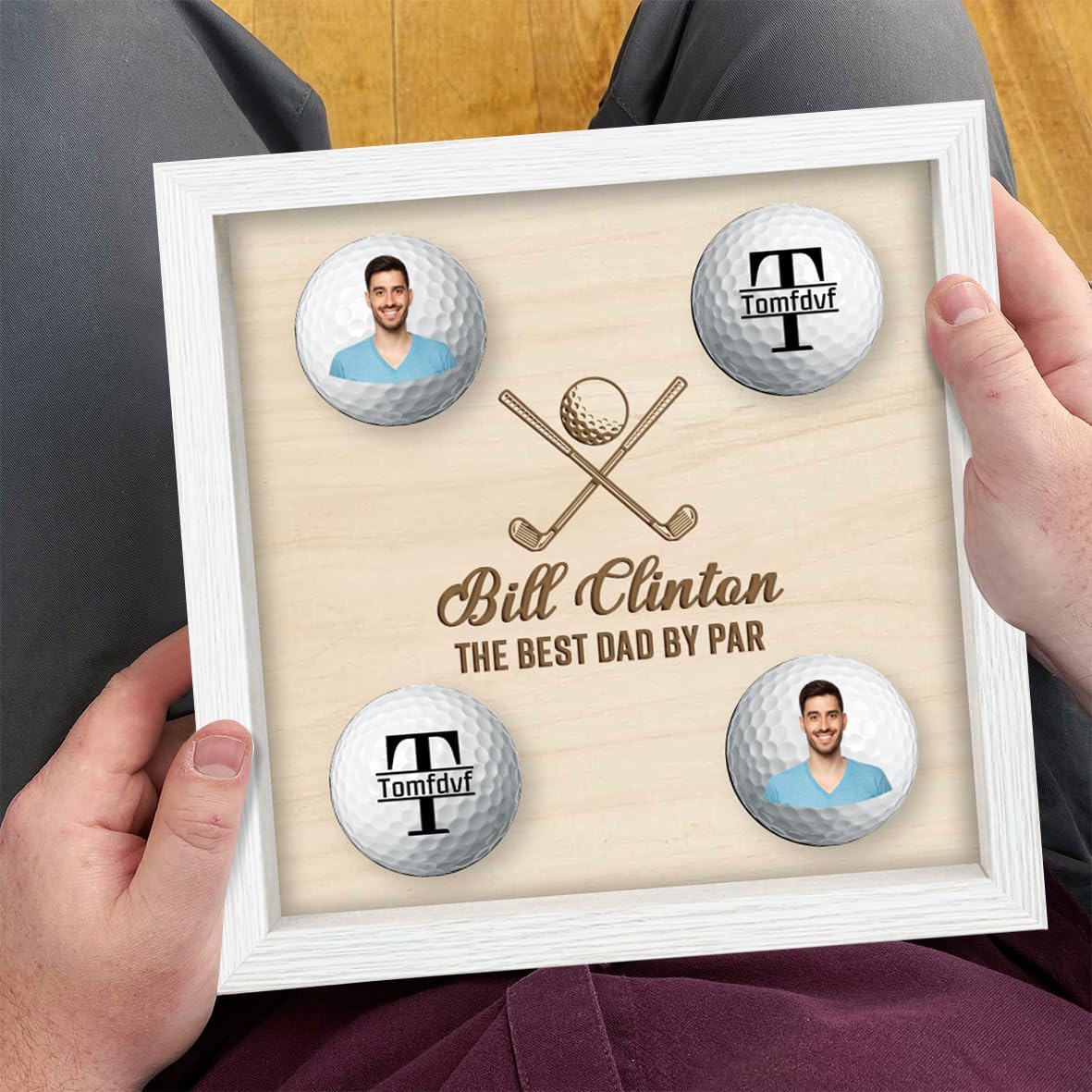 Personalised Golf Ball Holder Frame Custom Photo Name Golf Ball Display Case Wooden Golf Shadow Box Golf Ball Markers Hanger Desk Decor Gift for Men Dad Grandpa Family (Golf Ball Display Holder - 4)