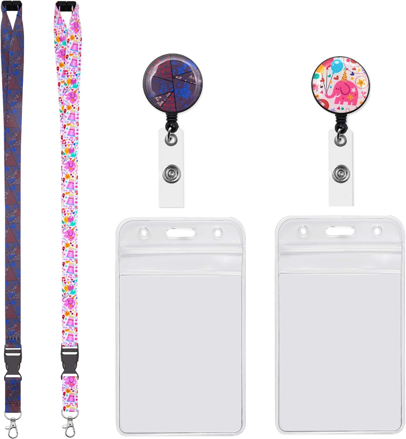 YOUOWO 2 Pack Cruise Lanyards with Vertical Badge Holders and Retractable Badge Reel for Office ID Badges Women Keys Men Ship Card Kids,Quick Release Breakaway Safety Printing Patterns Lanyard