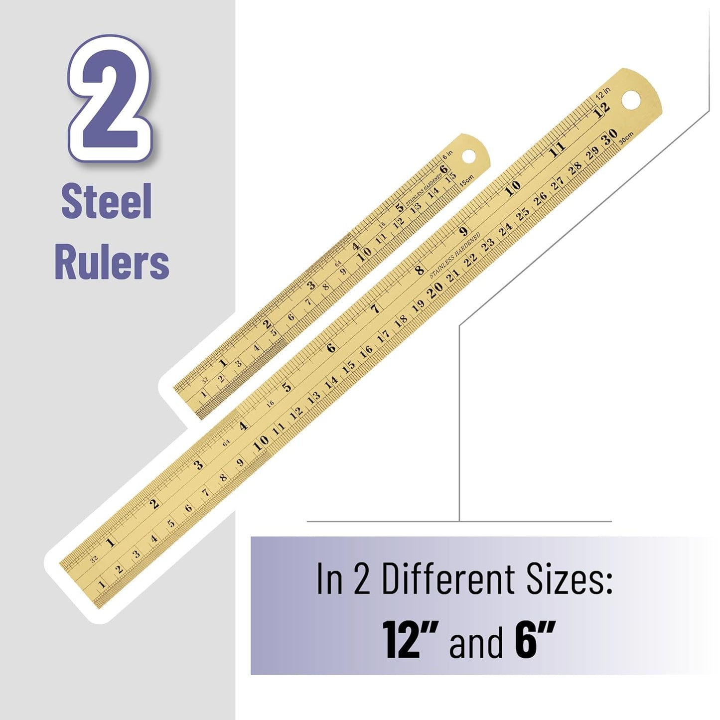 Mr. Pen- Steel Rulers, 2 Pack, 6" and 12", Gold, 6 Inch Ruler Metal Rulers, Stainless Steel Ruler 12 Inch