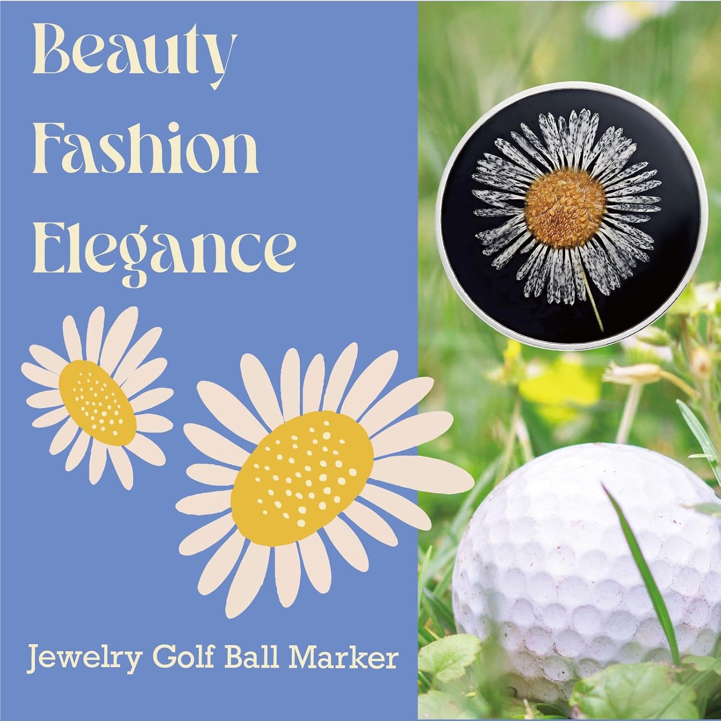 Golf Ball Marker hat Clip with Ball Marker, Handmade Pressed Flower Golf Marker, Golf Gifts, Golf Accessories for Women