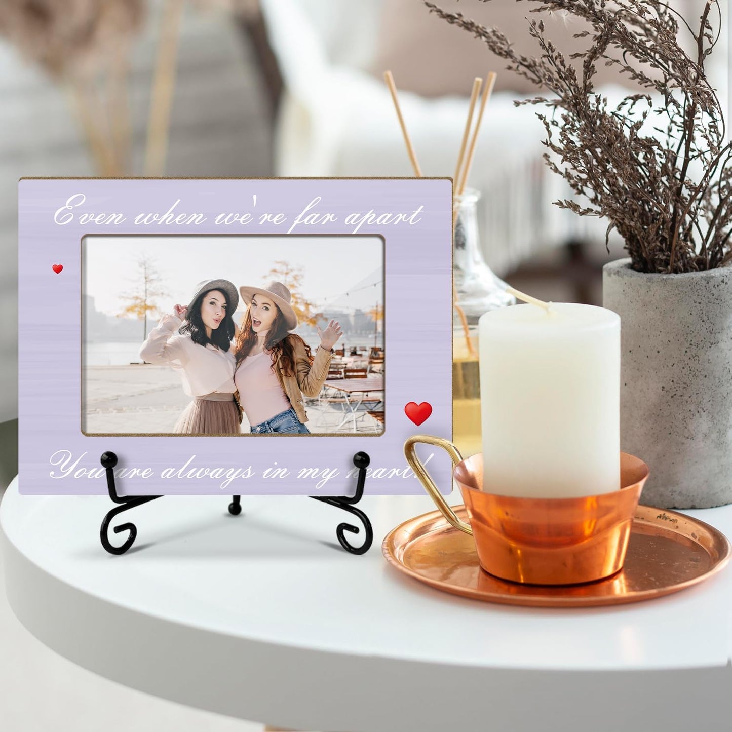 Memorial Gifts Picture Frame, Wooden Photo Frame with Stand, Even When We're far Apart You are Always in My Heart, Home Office Desk Decor Photo Frame Tabletop Display -xk29