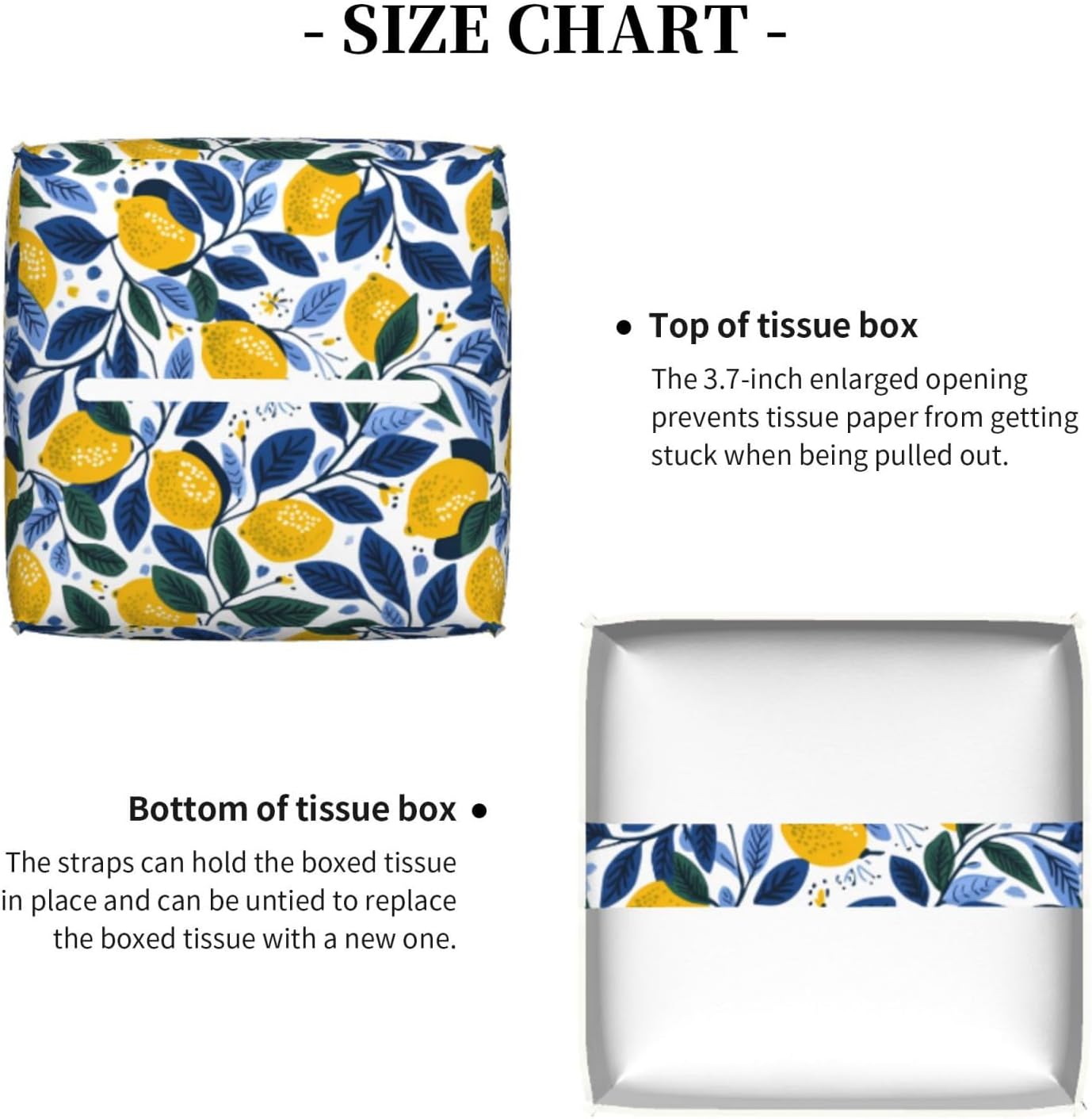 Tissue Box Cover Summer Lemon Leaves Square PU Leather Tissue Box Holder for Car Bathroom Bedroom Desk Tabletop Decor