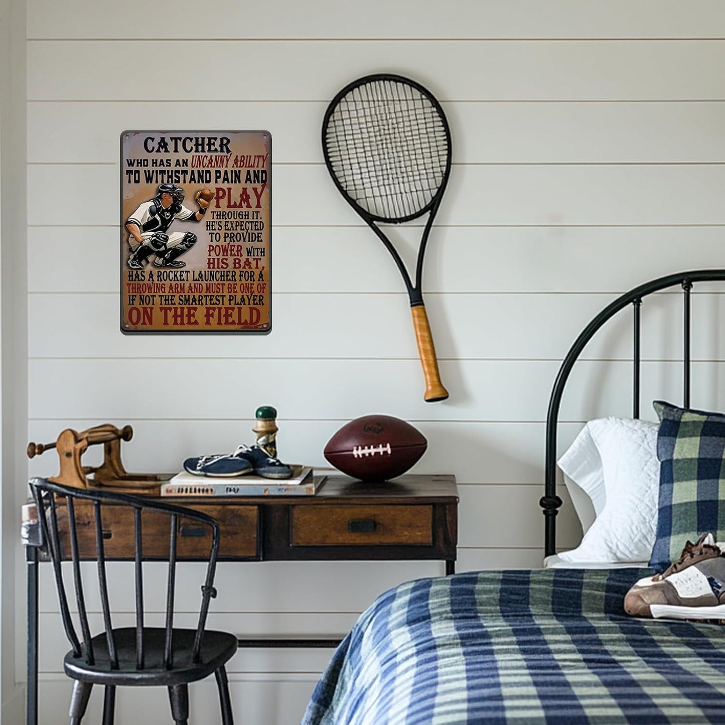 Baseball Catcher Metal Tin Sign Baseball Catcher Funny Sign Home Kitchen Wall Decor 12x16 Inch Funny Plaque