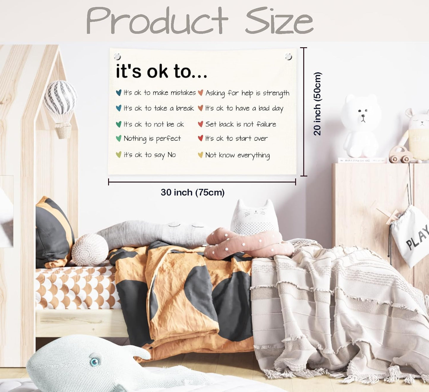 Classroom Wall Decor,Mental Health Canvas Banner Flags,Positive Affirmations Wall Decor for Homeschool Classroom Preschool Nursery Kids Room,30x20 Inch