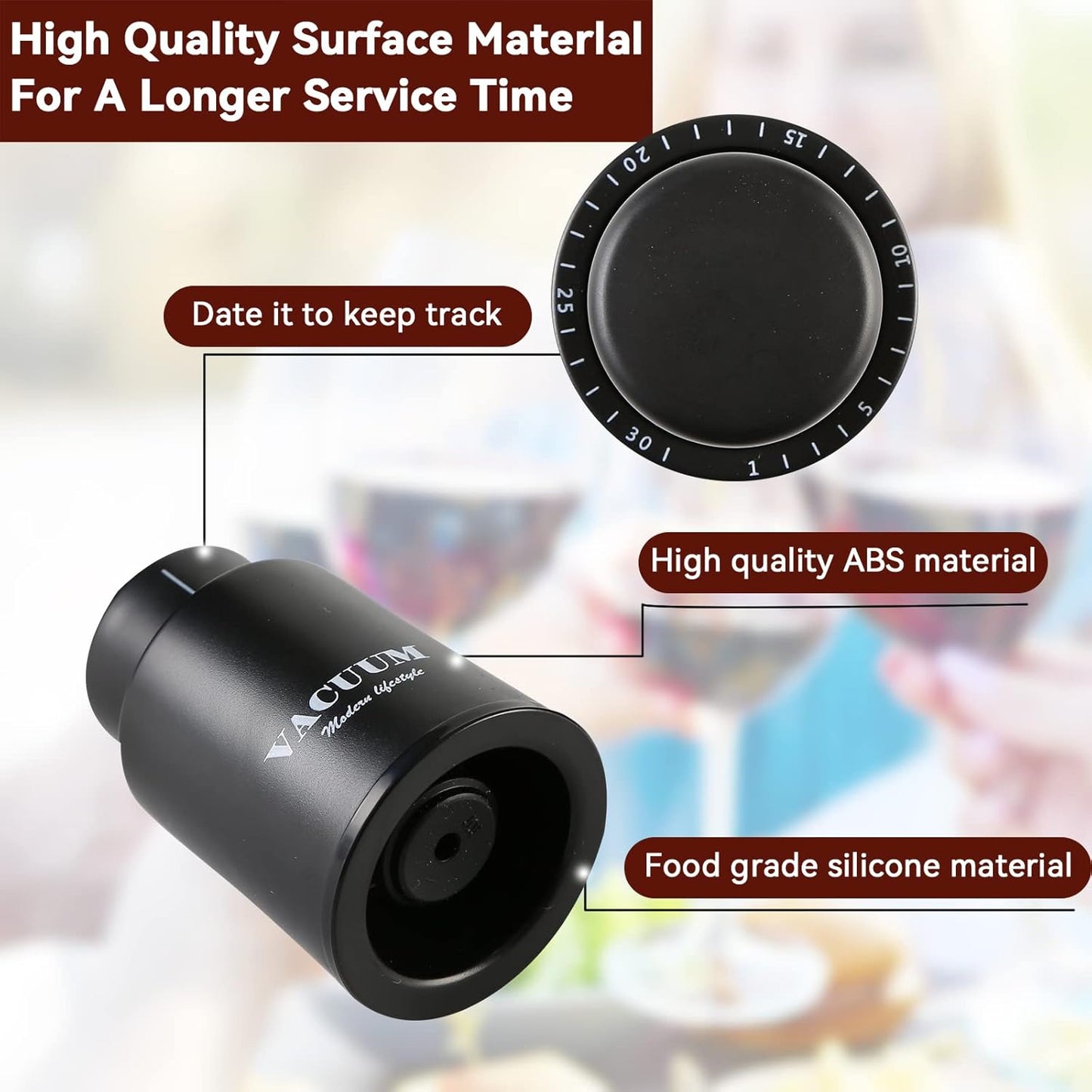 [2 PACK] Wine Bottle Stoppers,Real Vacuum Stoppers,Reusable Wine Preserver,Wine Corks Keep Fresh,Best Christmas and Birthday Gifts for Wine Lovers.