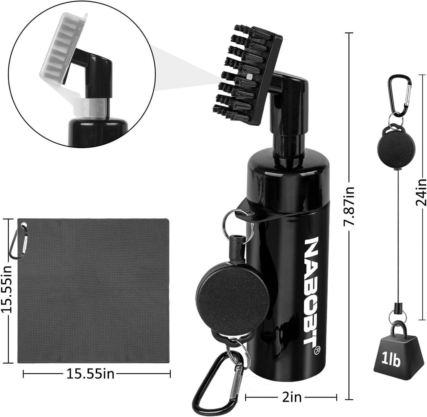 Golf Towel and Brush Set, Premium Golf Towel(16x16 inch) & Club Brush Cleaner with Retainer Clip and Squeeze Water Bottle, Essentials Golf Accessories for Men