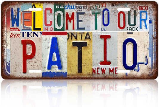 Vintage Welcome License Plate welcome to our patio Wall Decor Metal Tin Sign For Bar Home 12 x 6 Inches