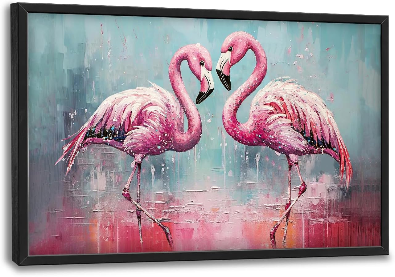 Large Flamingo Framed Wall Art for Living Room Flamingo Pictures Wall Decor Tropical Wildlife Painting Artwork Print Painting Home Decoration for Bathroom Bedroom Office 36x24 inch