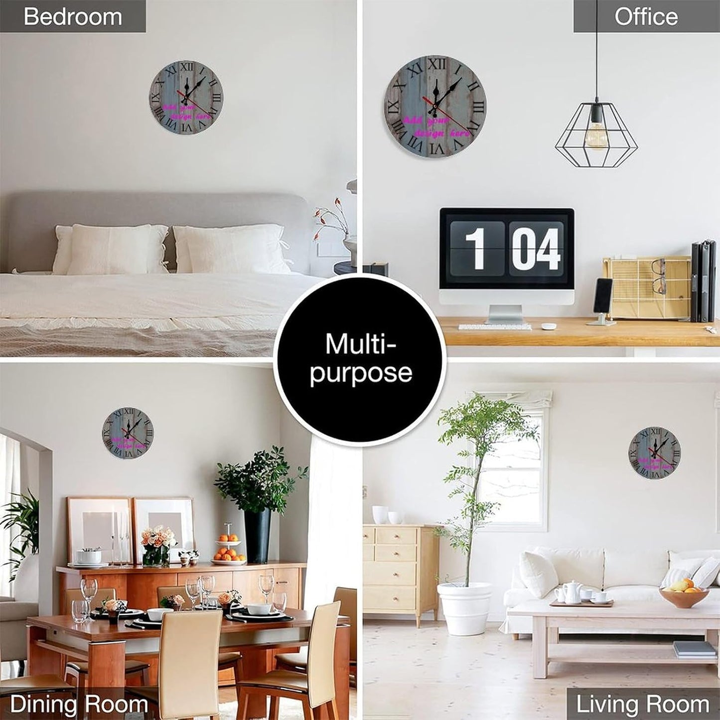 Custom Wall Clock,Personalized Wood Clock add Your Photo/Text,Customizable Silent Round Decoration for Kitchen Bathroom 23.6inch style5