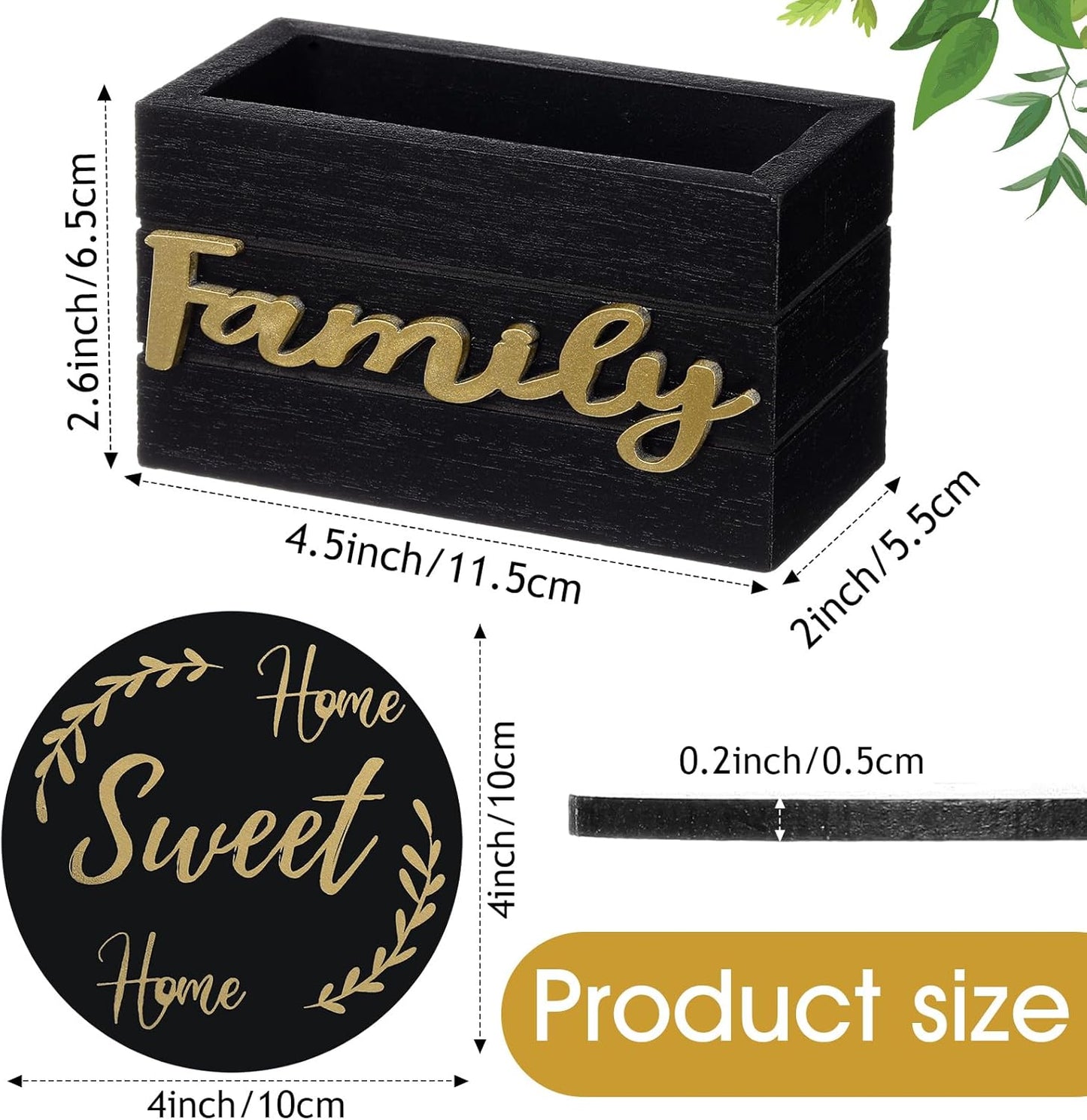 Queekay Housewarming Gifts for Home Decoration Wooden Heart Coasters for Drinks 6 Set Farmhouse Coasters with Holder Funny for Family Coffee Table Protection, 4''(Black Gold)