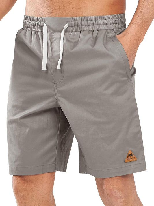 NORTHYARD Mens Casual Shorts-Cotton 9" Golf Hiking Drawstring Elastic Waist Work Shorts with Zipper Pockets