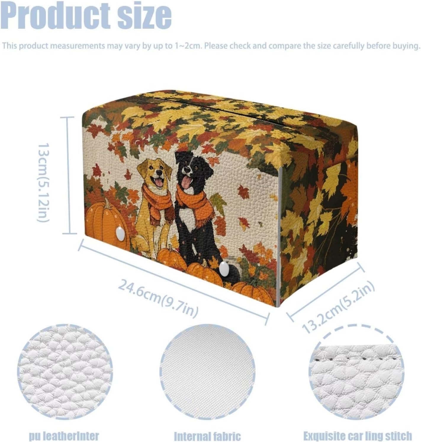 Cute Dog Tissue Box Cover Rectangle Tissue Box Cover PU Leather Facial Paper Holder Thanksgiving Decorative Napkin Organizer for Home Car Hotel Office Indoor Decorations