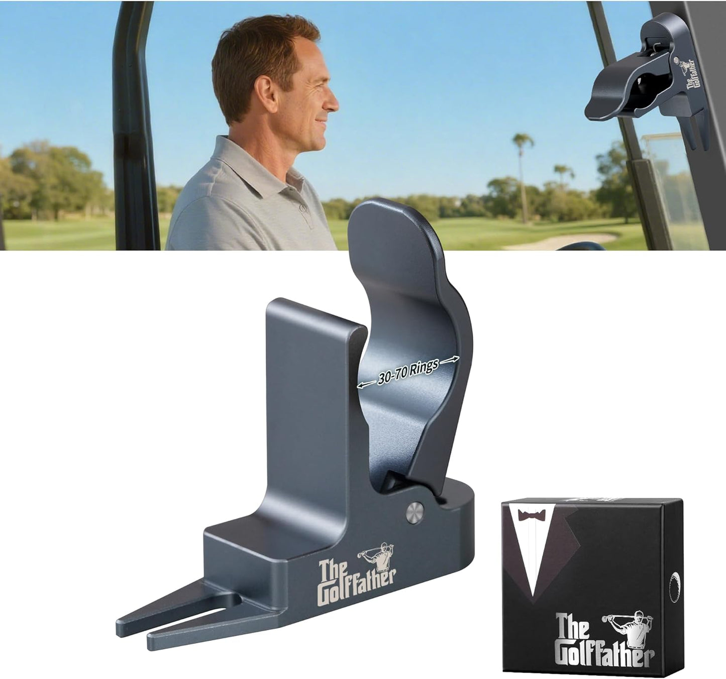 Magnetic Holder for Golf Cart, Divot Repair Tool, Dual-Mode Magnetic Mount & Turf Fork, Aluminum Alloy, Water-Resistant, Attaches to Ferromagnetic Steel/Iron Surfaces