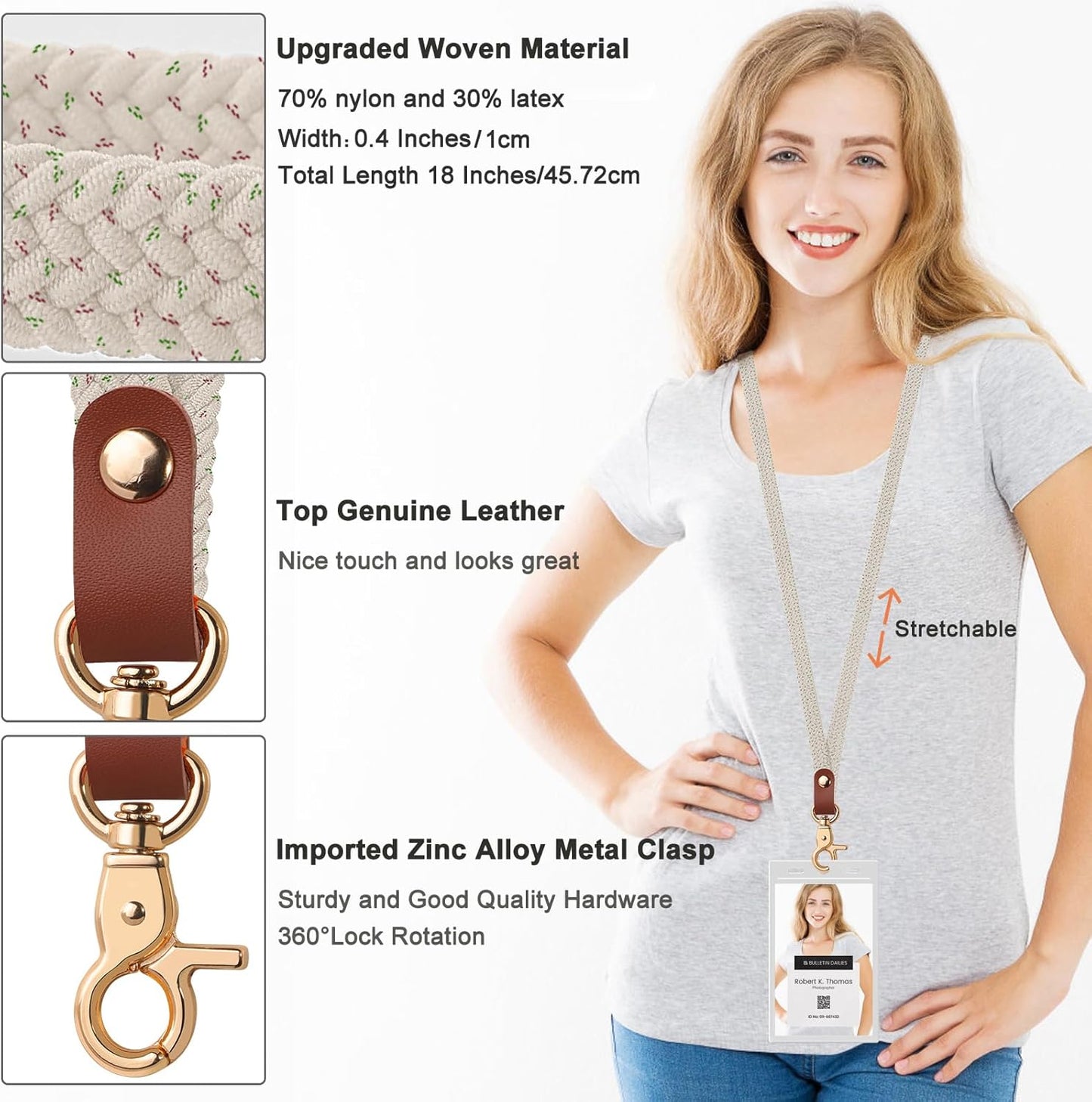 Fishent Stretchy Thin Lanyards for Keys ID Badges, Cute Long Teacher Neck Key Lanyard Keychains for Women Men Wallet Phone(Sakura Blossoms)