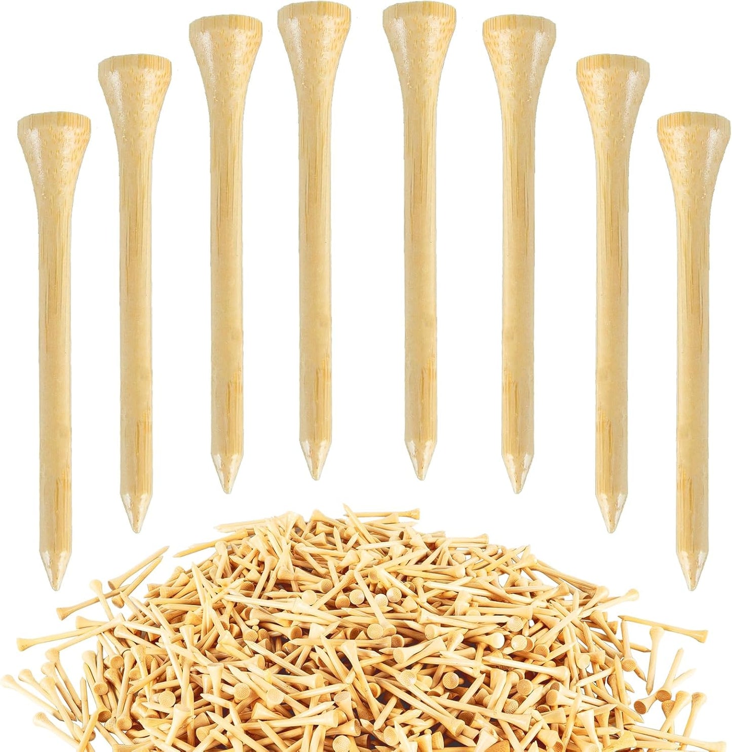Bamboo Golf Tees 1000 PCS, 2-3/4 inch(70mm) & 3-1/4 inch (83mm) Length, Stronger Than Wood Tees