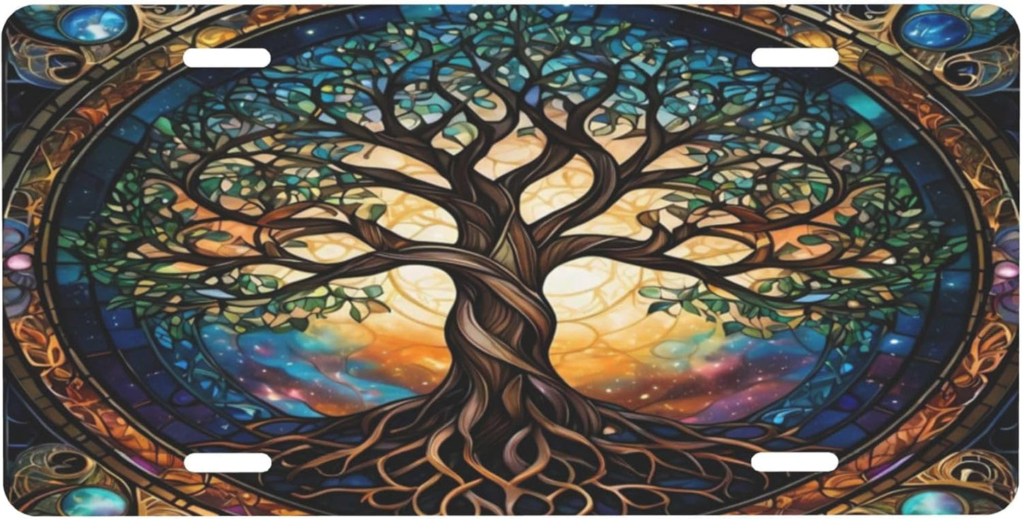 Tree of Life Abstract Colorful License Plate Funny Aluminum Front License Plates Decorative Waterproof Rust-Free Metal Car Plate Covers for Women Men Car Tag Accessories fit Truck SUV Rv 12 X 6 Inch