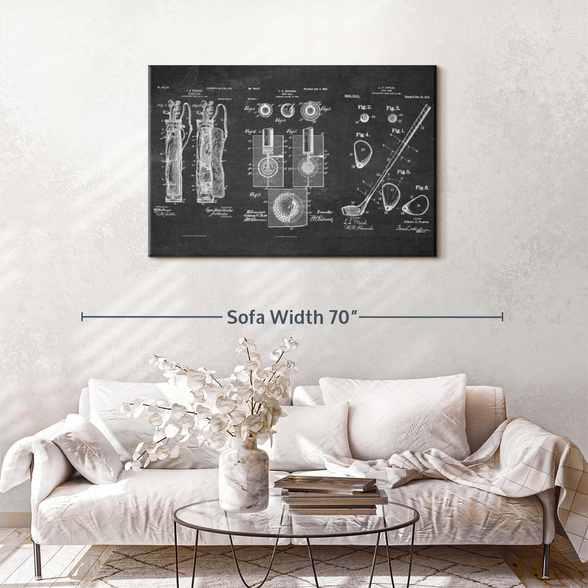 ElephantStock Golf Patents Canvas - 1 Panel Sports Patent Wall Art Decor - Sports Decorations for Boys Room - Wall Art and Office Decor - 48" X 32"