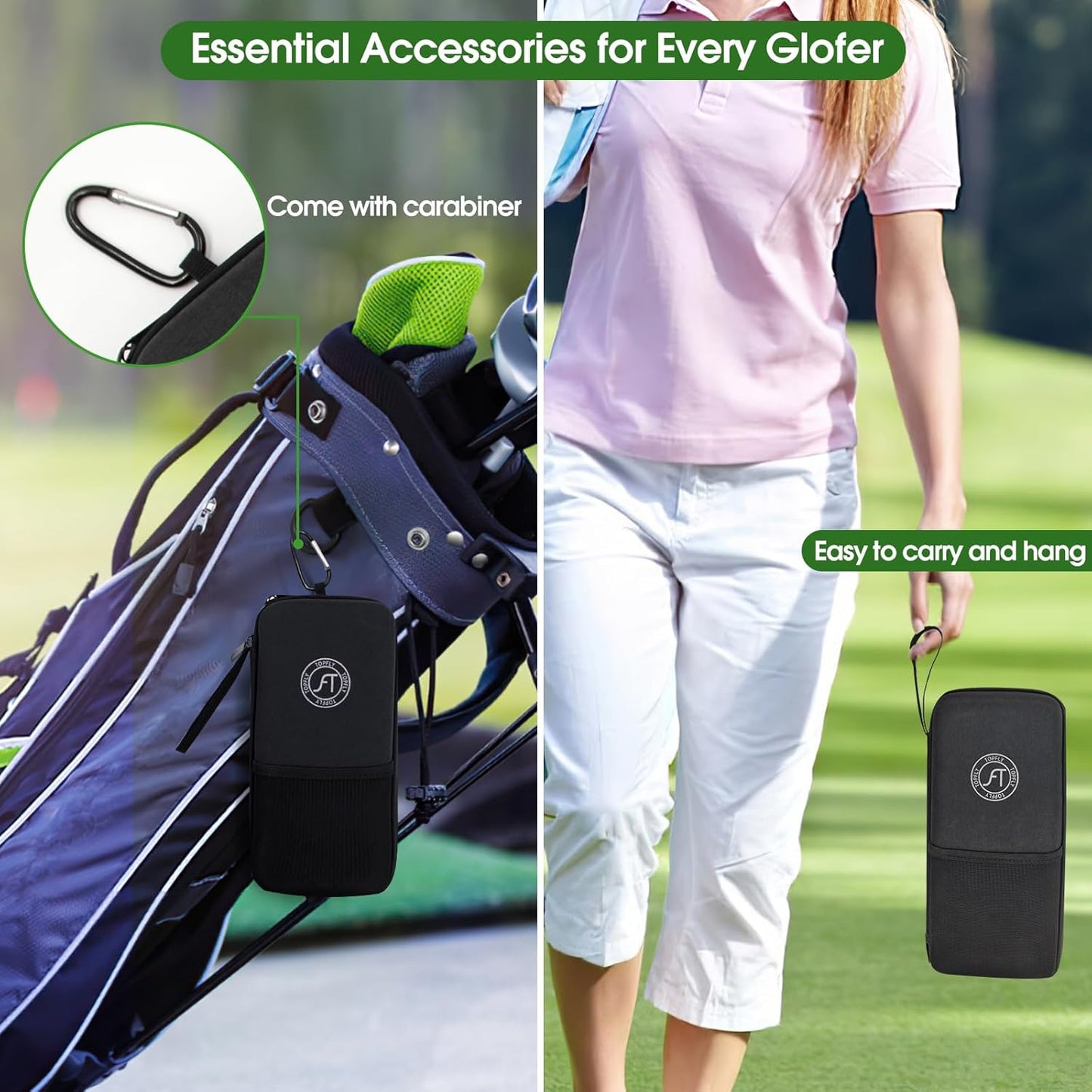 Golf Glove Holder Case with Removable Golf Glove Shaper, Organizer Bag Accessories for Phone, Tees, Divot Tools & Ball Markers, Ideal Gifts for Men