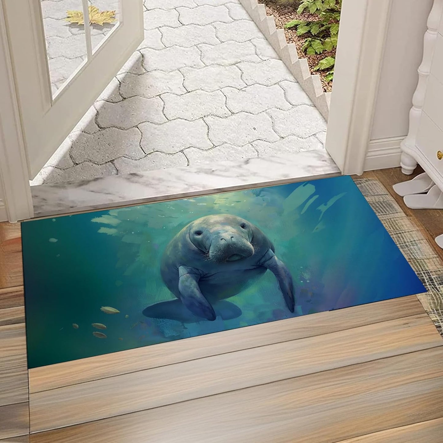 Manatee Indoor Door Mat,Non-Woven Fabric Door Mat,Anti-Slip Backing Welcome Mat for Front Door,Indoor Entrance,Kitchen, Bedroom,Living Room-Durable Floor Mat for Home Decor & All Seasons