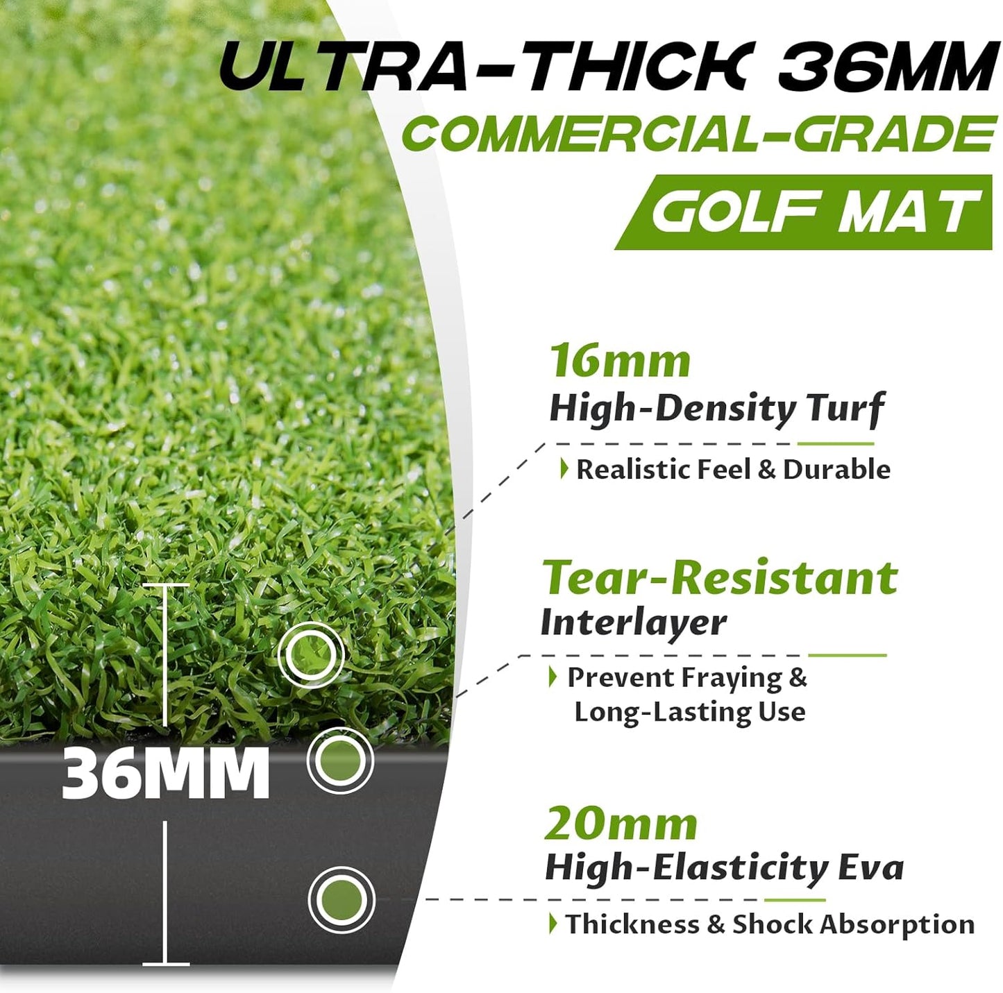 Bltend Golf Mat: 5x4ft & 5x5ft Heavy-Duty Golf Hitting Mats Practice Outdoor/Indoor, Elite Dense Artificial Turf Matt Training Aid for Backyard/Garage/Driving Range/Simulators
