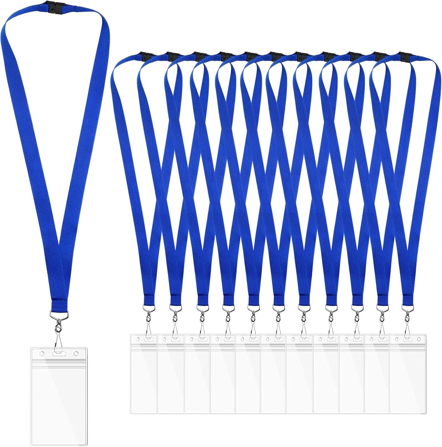 12-Pack Blue Breakaway Lanyards with Waterproof Badge Holders, Polyester Neck Straps for ID Cards, Events, Office, and Schools