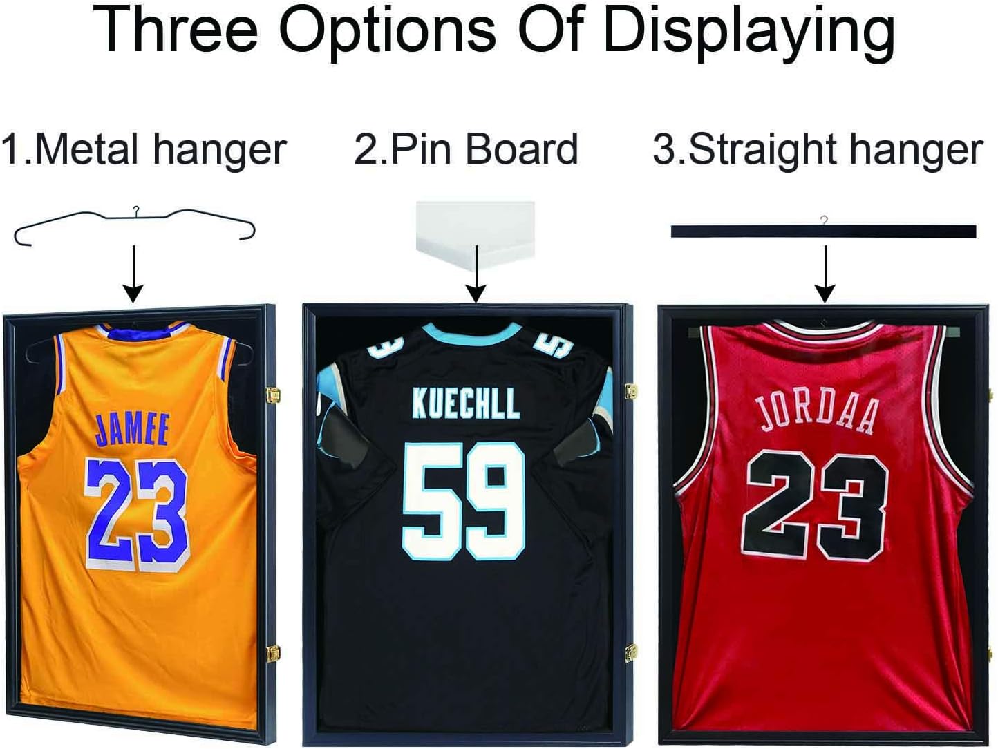 IHEIPYE Jersey Display Frame Case Lockable, Large Sport Jersey Shadow Box with 98% UV Protection Acrylic and Hanger for Baseball Basketball Football Soccer Hockey Shirt and Uniform,Black