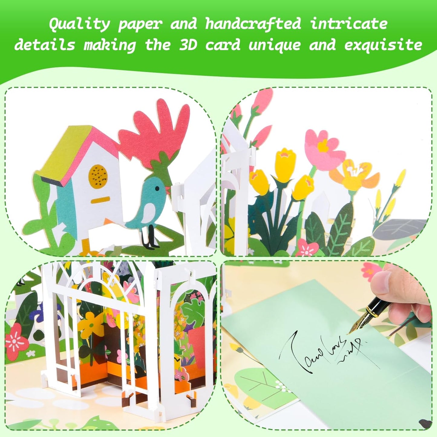 3D pop-up unfolded greeting card, hollowed out paper carving special occasion design, exquisite pattern pop-up display, suitable for sending greeting cards to him/her on special holidays - with envelope and blank label