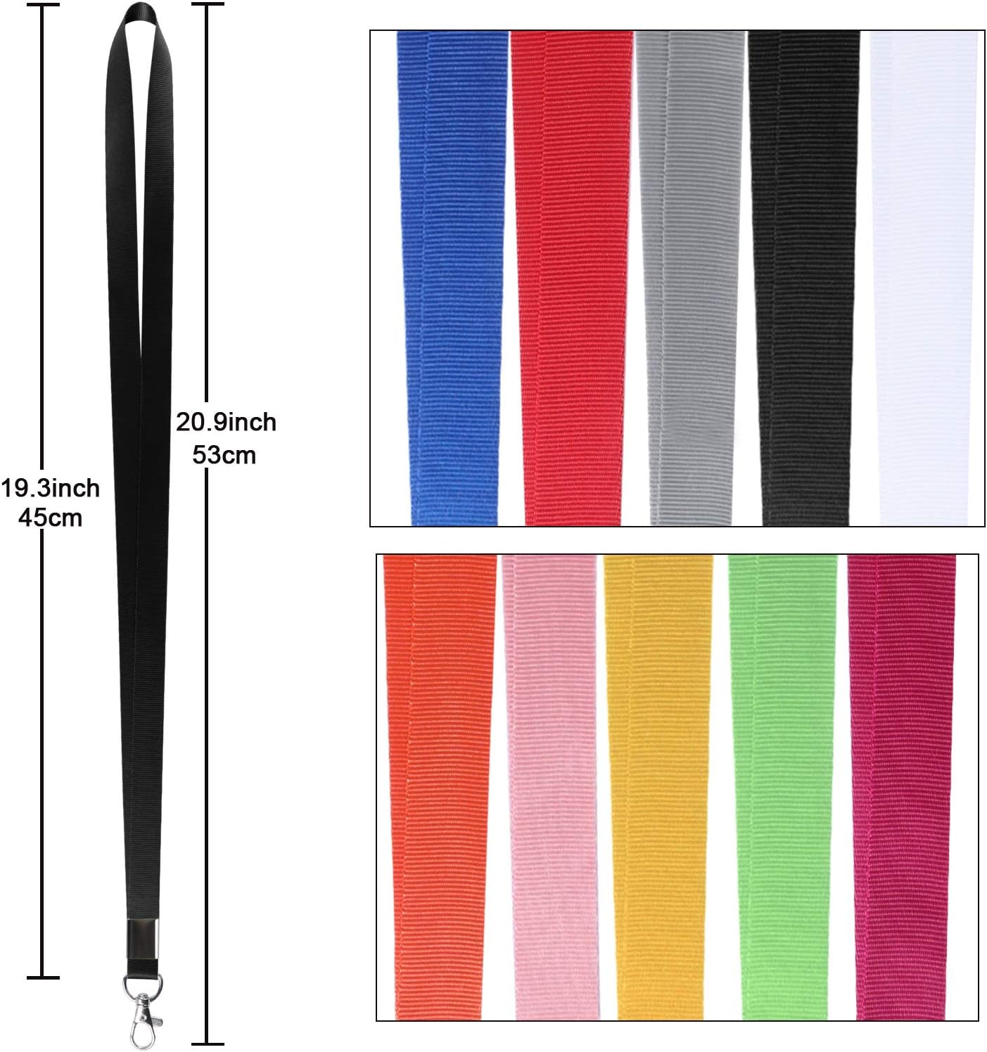 YOUOWO Lanyard for Keys 10 Pack 10 Colours White Royal Blue Black Apple Green Red Pink,Colored Neck Office Bulk Lanyards,For ID Badges Holder Kids Women Cruise