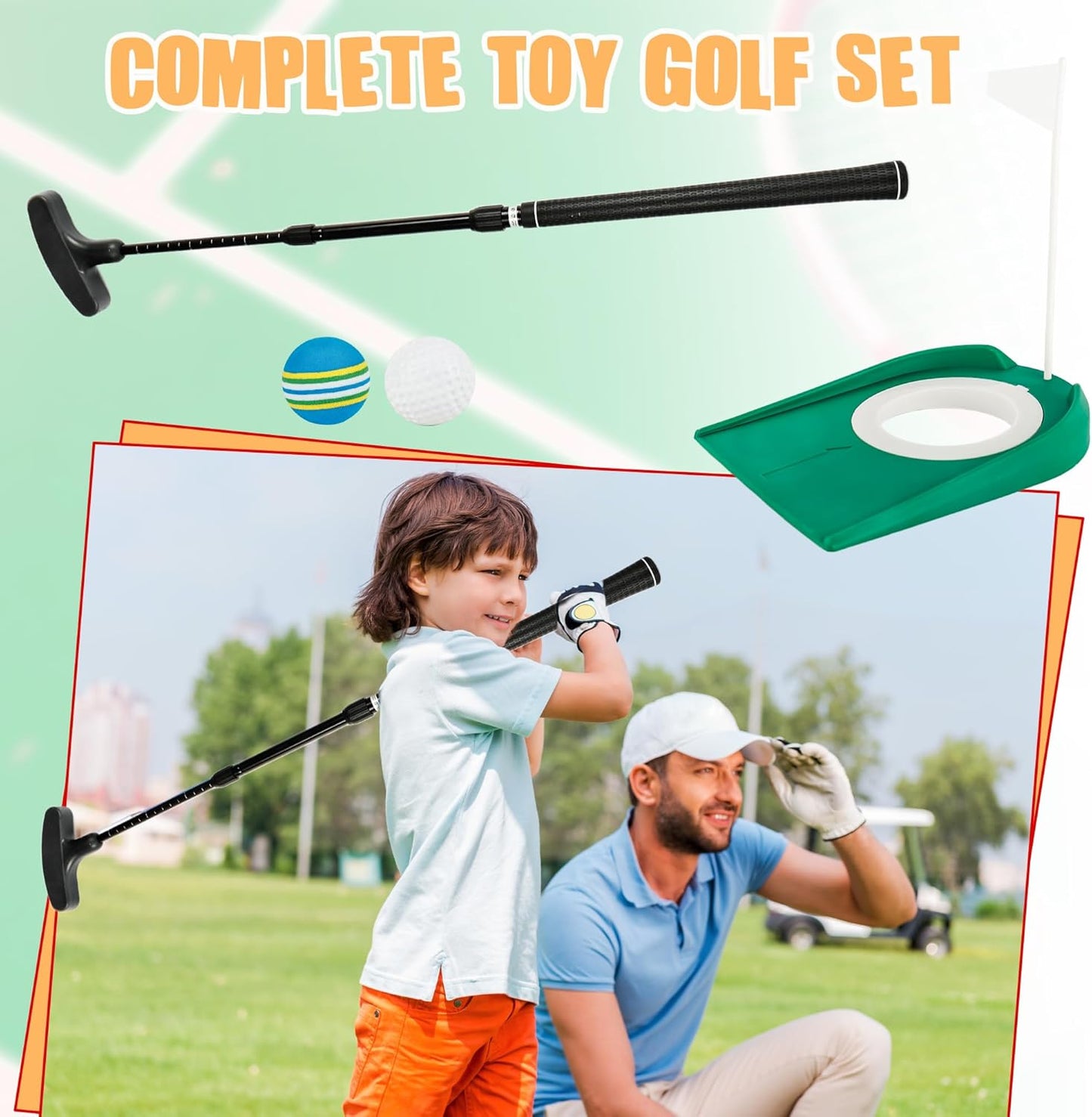 3 Pack Adjustable Golf Putter Set Mini Golf Club Putter Right or Left Handed Two-Way with 6 Golf Training Balls 6 Practice Foam Balls 3 Flag Cup for Kids Teenagers Men Women