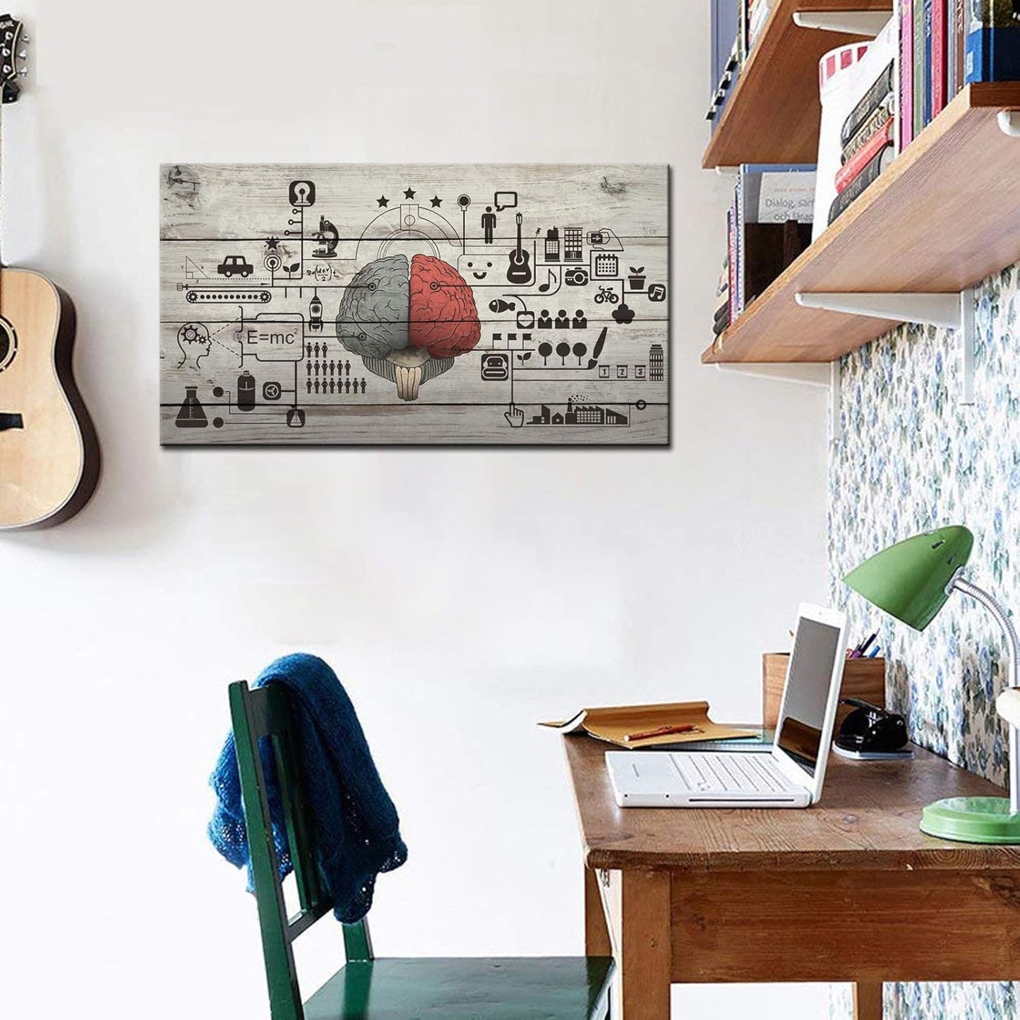 Biuteawal - Vintage Canvas Wall Art Human Brain Left and Right Brain Advantage Picture Poster Print Motivation Education Science and Art Painting for Home Study Room Office Wall Decoration